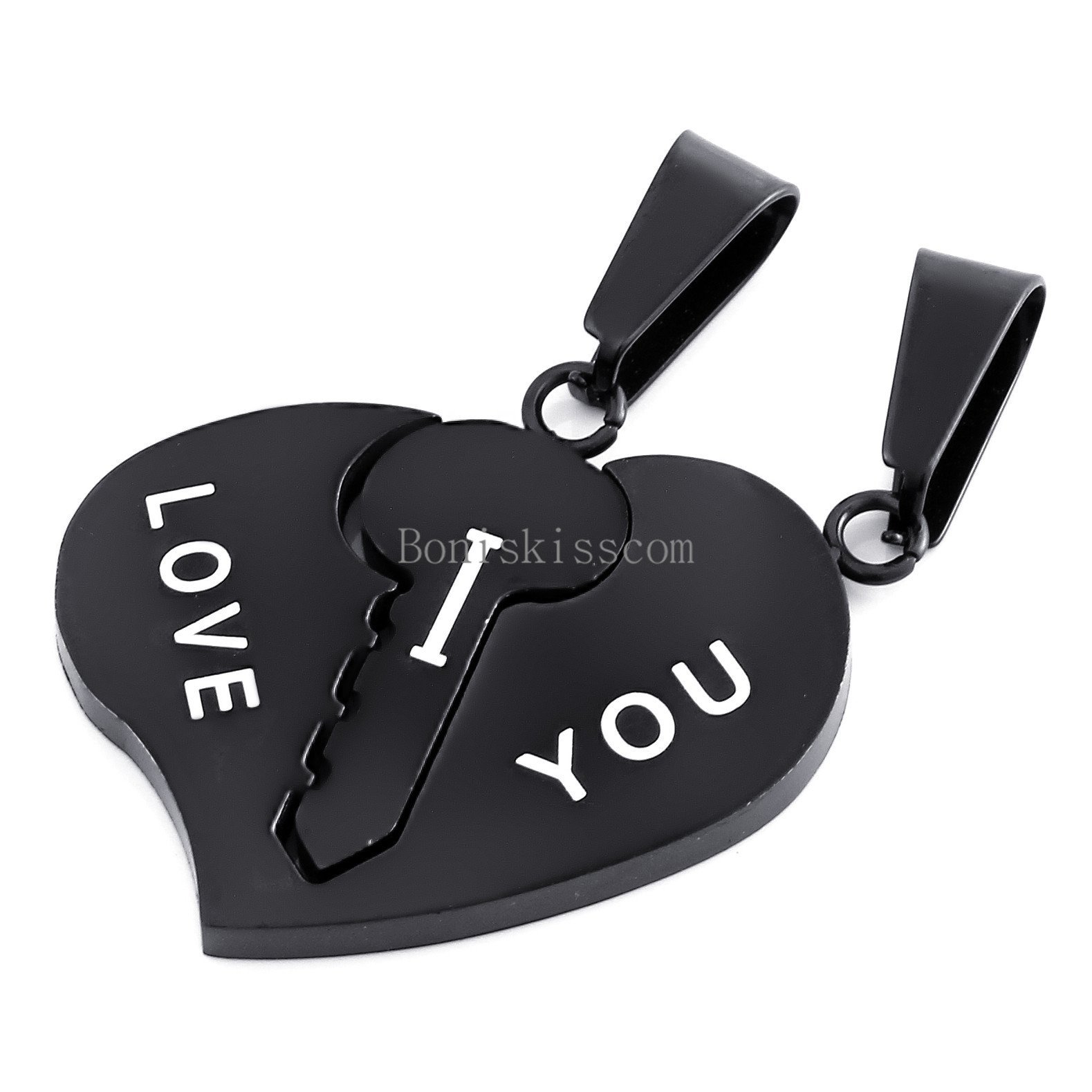 Stainless Steel Couples Key to Heart Pendants “I Love You” Love Necklace 1 Pair