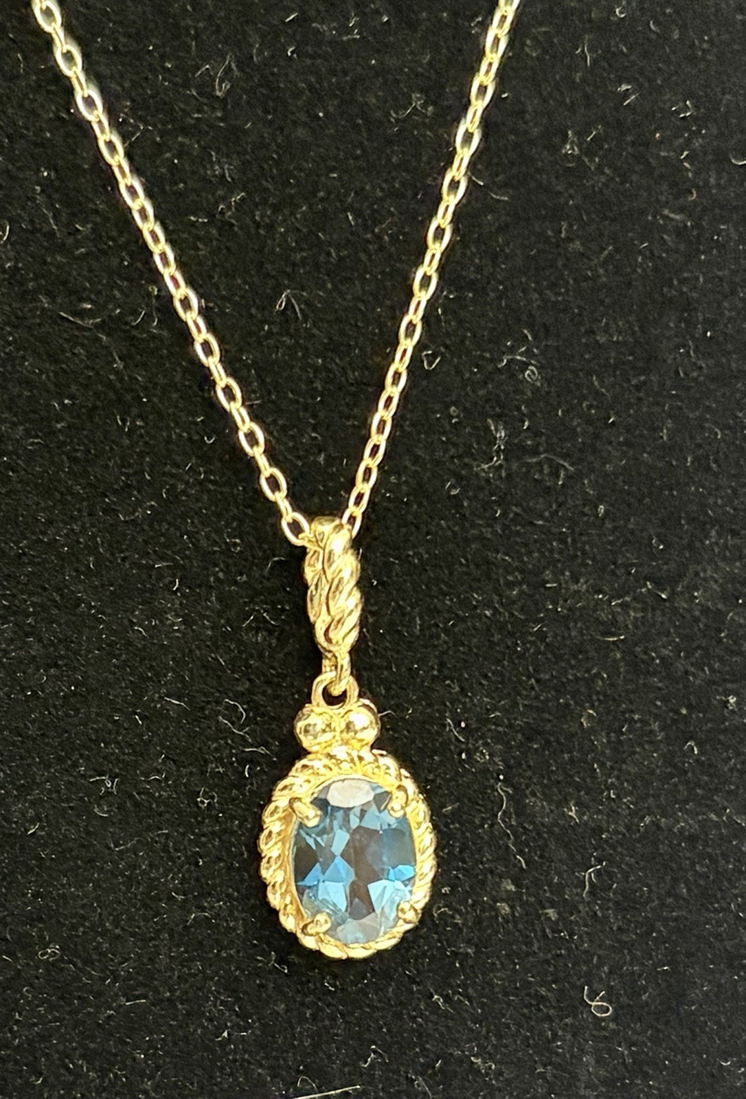 925 Gold Tone Cable Chain Necklace London Blue Topaz 18”