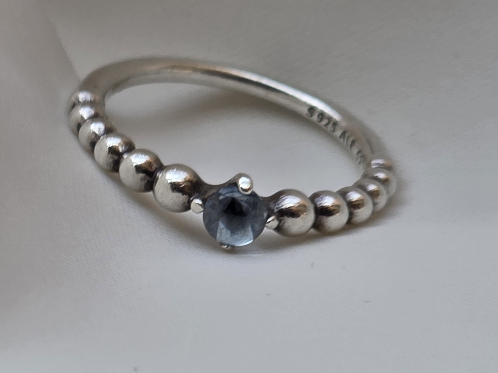 Pandora 925 ALE Sterling Silver Aqua Blue Beaded Stacker Ring Size 6 EU 52