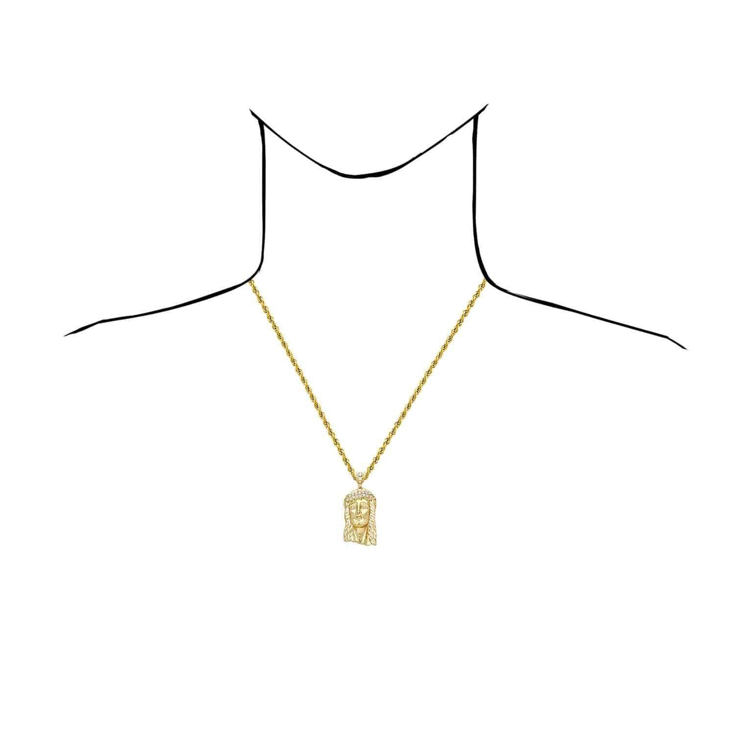 14K Yellow Gold Simulated Diamond Jesus Head Pendant 1.6″-3.5″