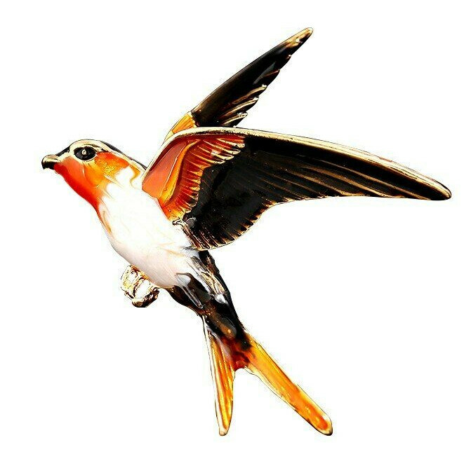 Forest JAY Flying BIRD Colorful Orange Crested Enamel Necklace Pendant Brooch