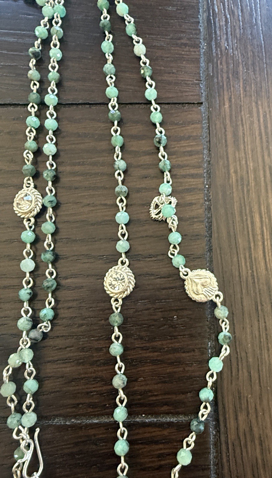Virgins Saints & Angels 4mm Precious Emerald Wrap Silver Necklace NWT