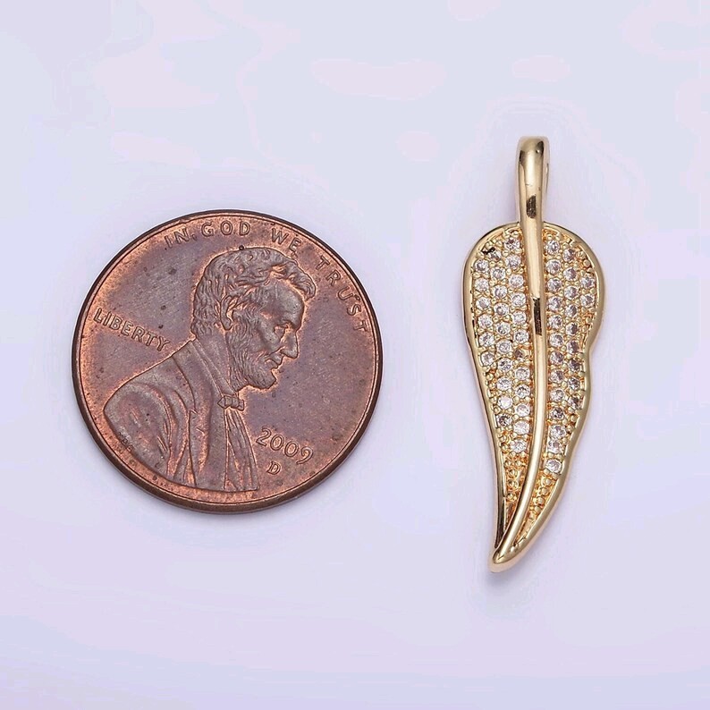 24K Gold Filled Clear Micro Pave CZ Natural Leaf Pendant Dainty Botanical Charm
