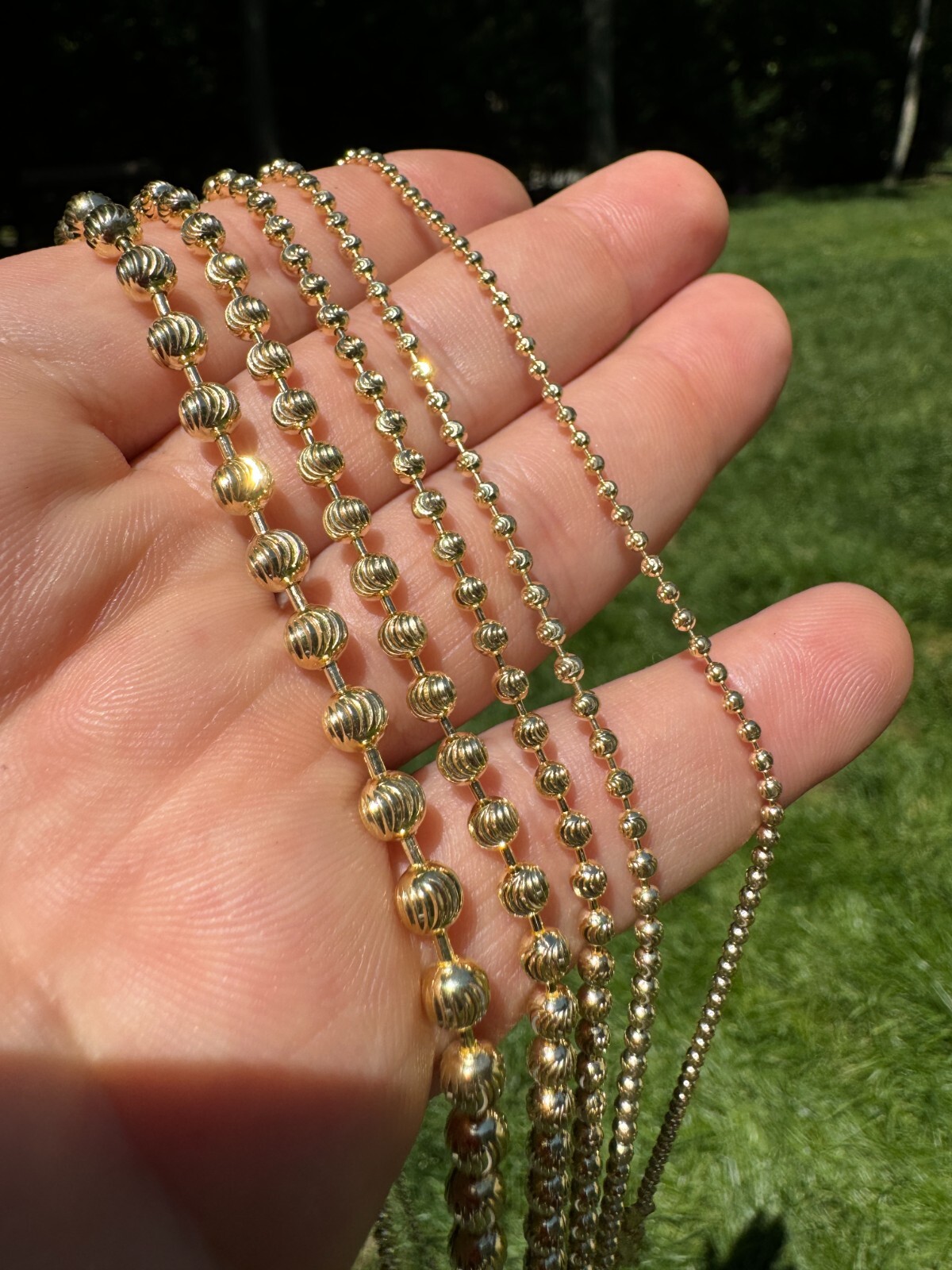 Ball Moon Chain SOLID 925 Silver 14k Yellow Gold Vermeil Hip Hop Diamond Cut