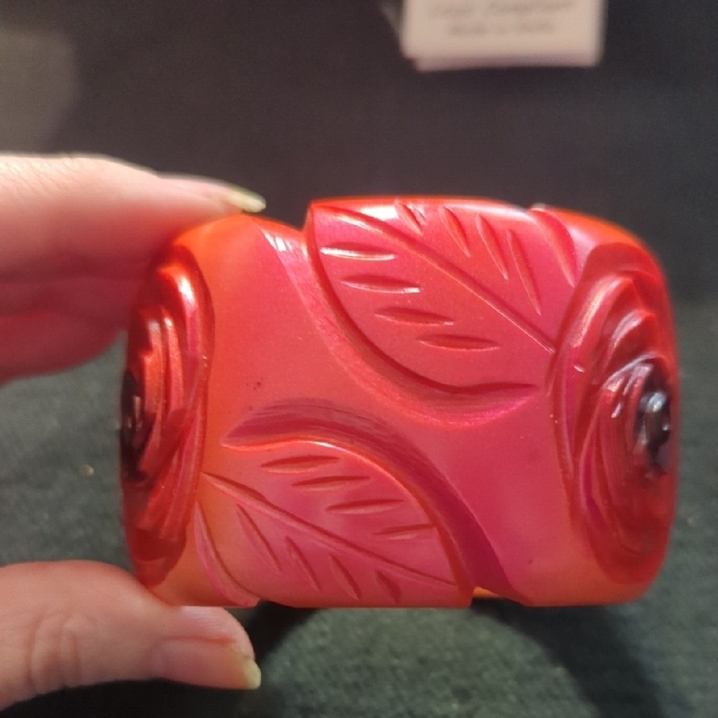 Antika Collection Coral Pink Orange Carved Rose Chunky Oversized Bangle Bracelet