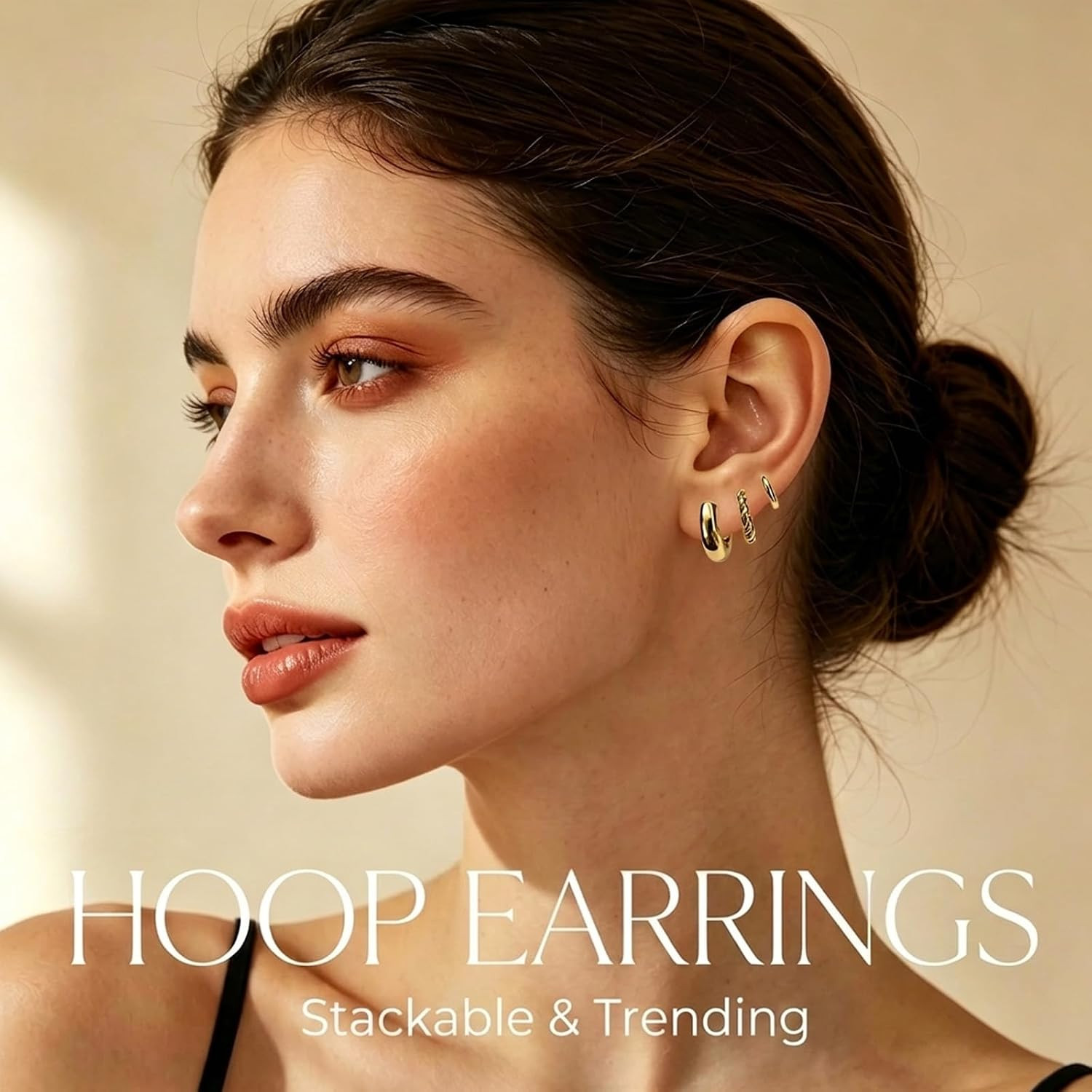 3 Pairs Gold Hoop Earrings for Women, Small 14K Plated Hypoallergenic Huggie Ear