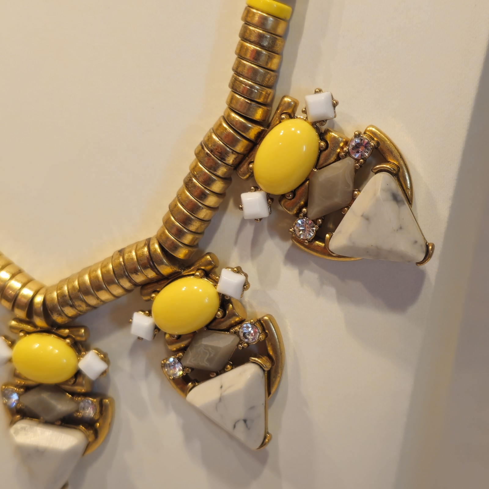 Runway Pavilion Yellow Chunky Acrylic Metal & Rhinestone Statement Necklace