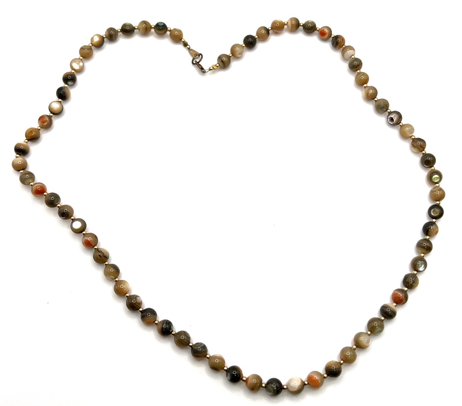 Botswana Banded Agate Bead Necklace Earth tone Natural Stone 1/20 14k Gold