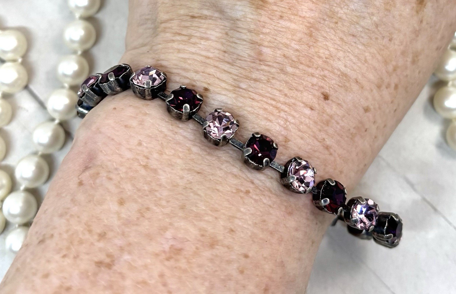 6mm Antique Silver Plated Lilac and Purple Cup Chain Bracelet