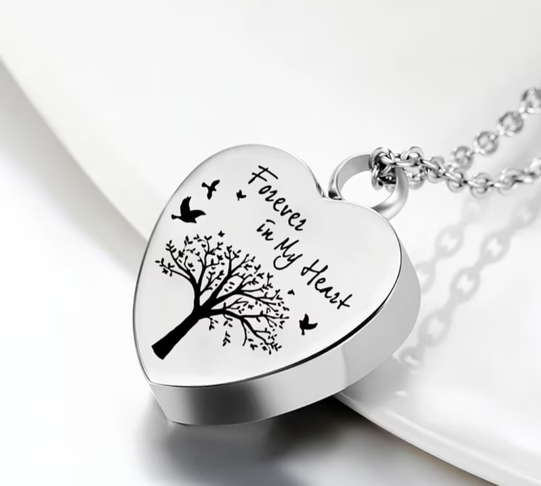 Cremation Jewelry Cylinder Urn Heart Necklace Pendant for Ashes Stainless Steel