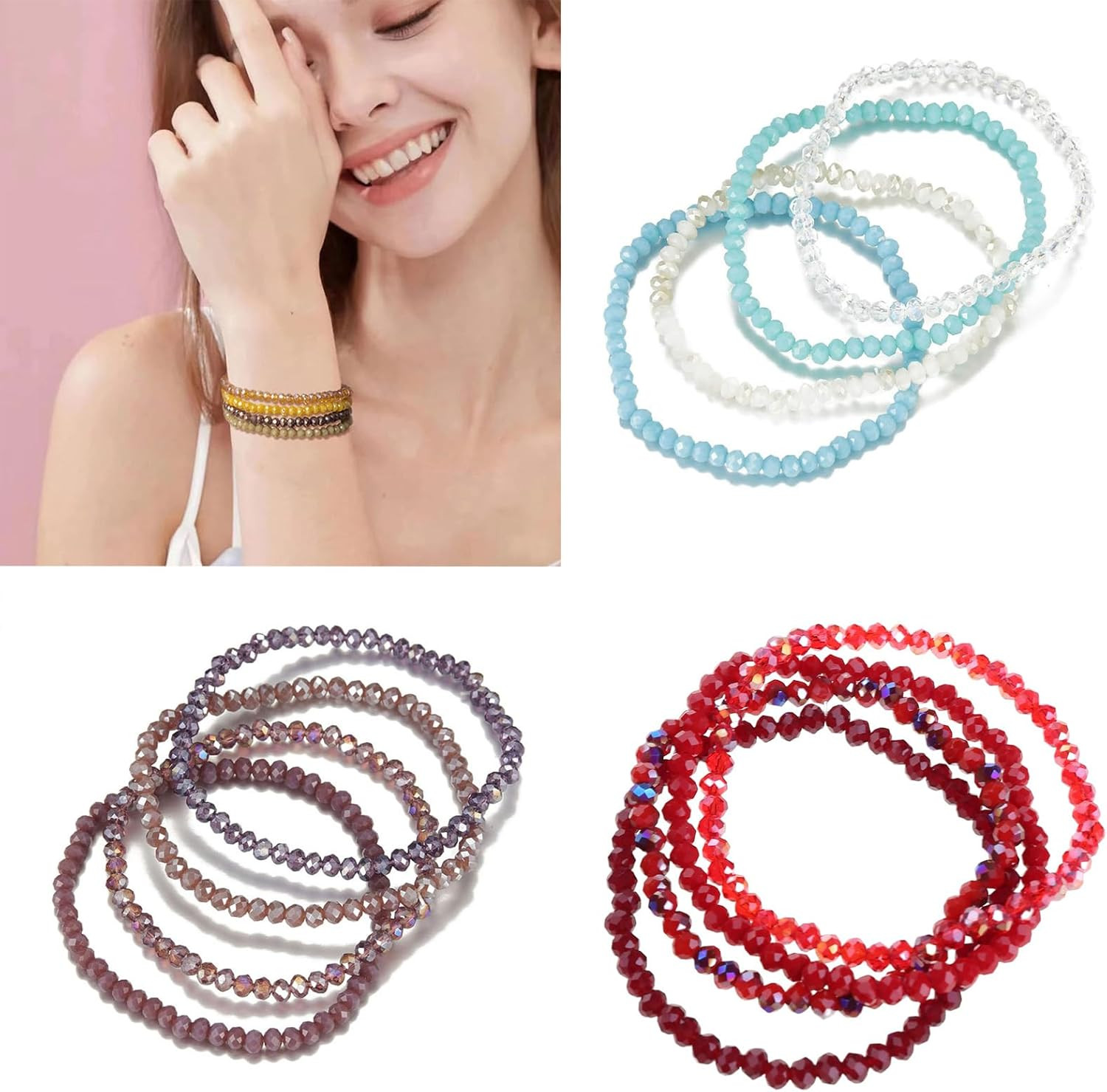 Colored Glass Beaded Bracelet Women’s Retro Fashion Stacked Bracelet Jewelry