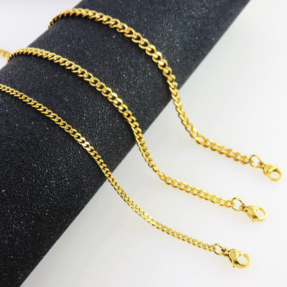 Woman Man 2-9mm REAL Stainless Steel Gold Plated Curb Cuban Link Chain Necklace
