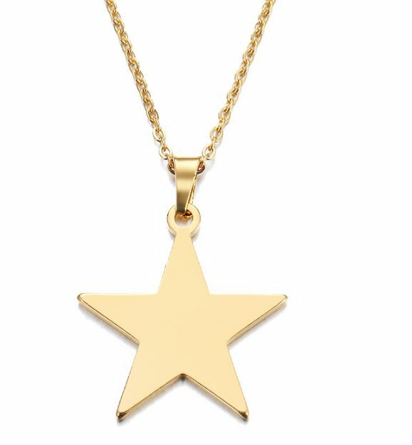 STAINLESS STEEL Gold STAR NECKLACE 316L Metal Pendant Chain NEW
