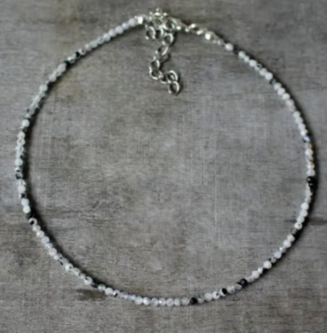 Natural Black Spot Moonstone Choker Beads Healing Crystal Minimalist Necklace