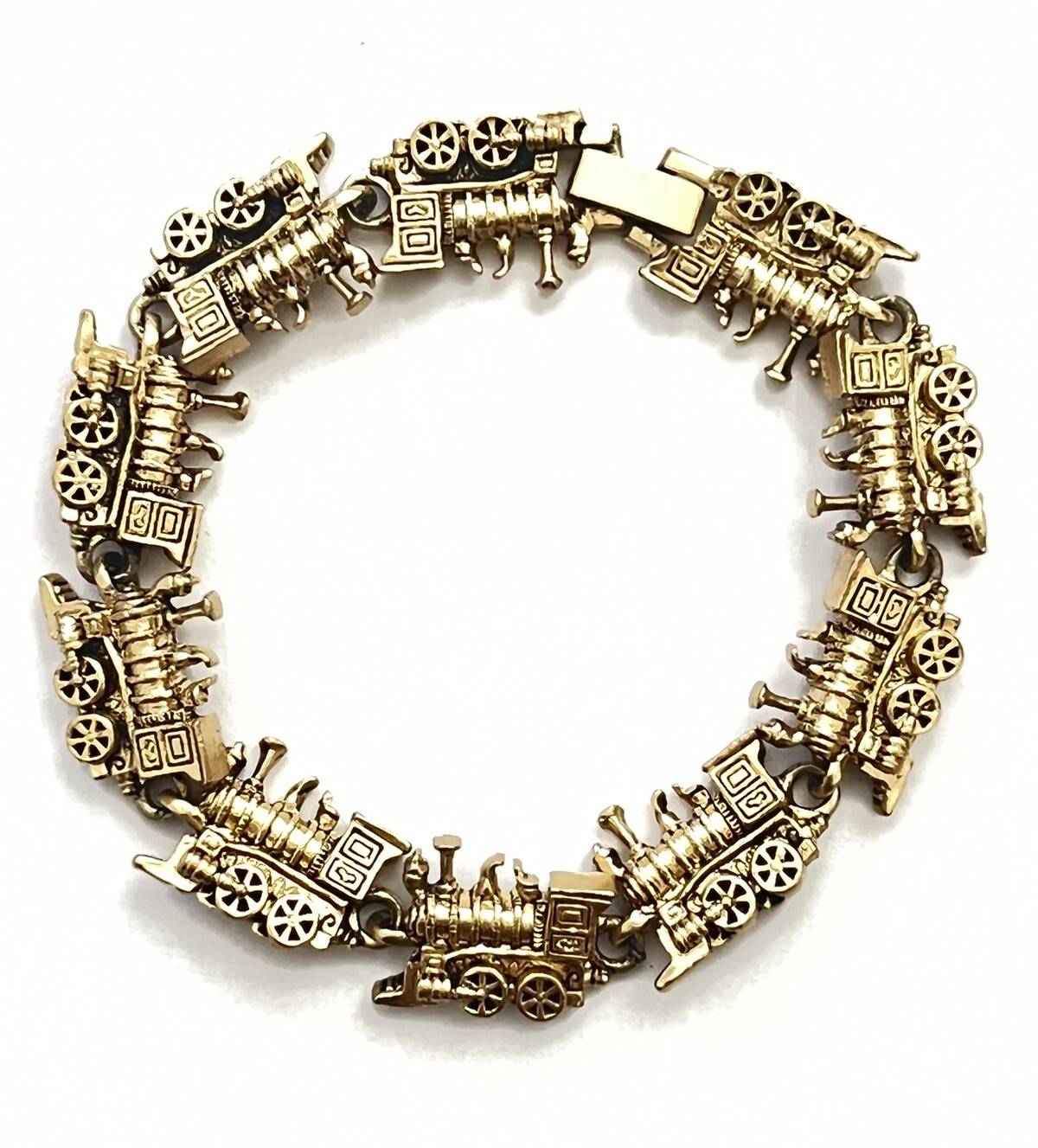 Gold Tone Locomotive Link Bracelet 7.25in