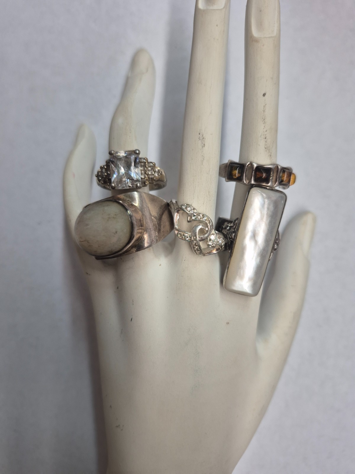 5 Assorted Silver Rings Lot with Gemstones