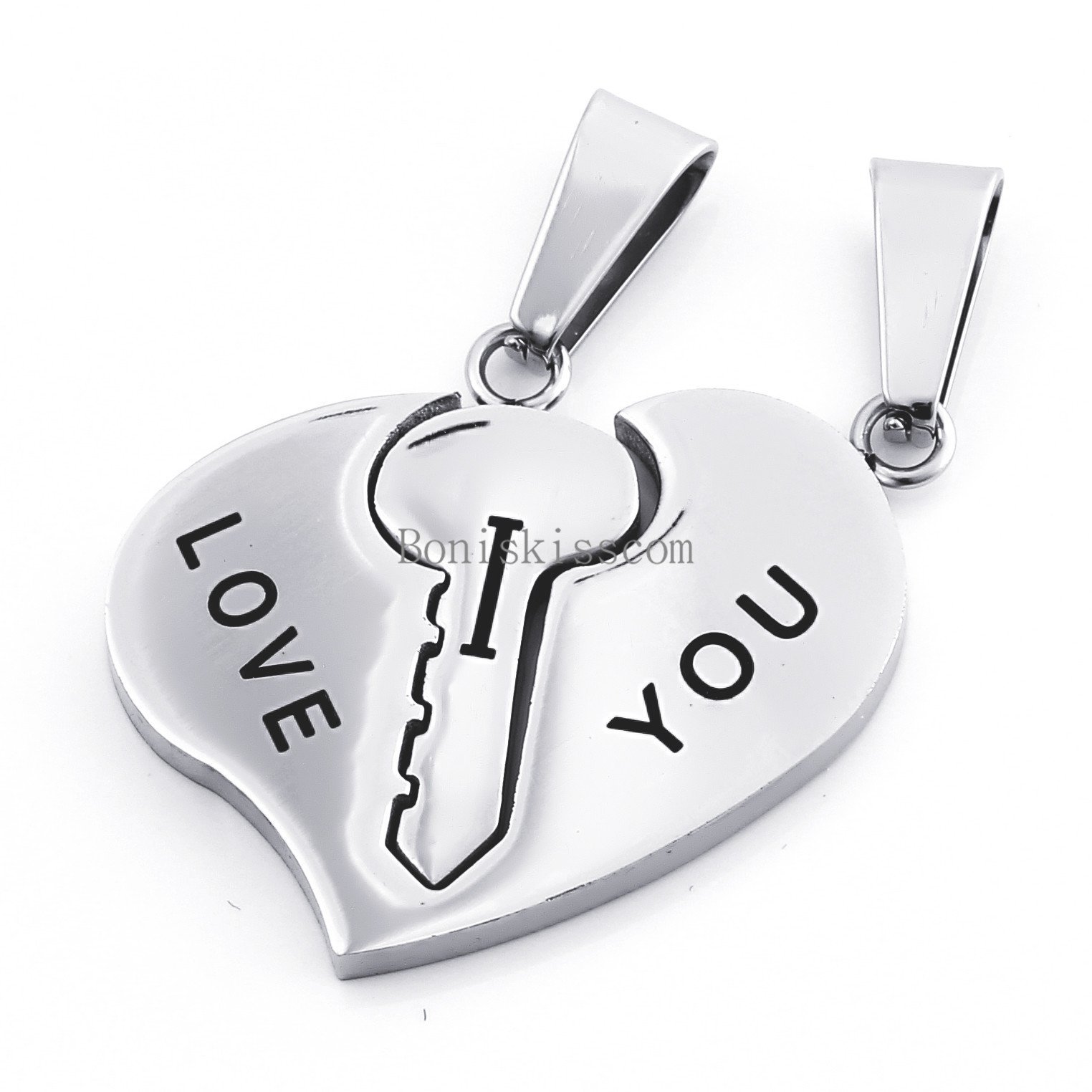 Stainless Steel Couples Key to Heart Pendants “I Love You” Love Necklace 1 Pair