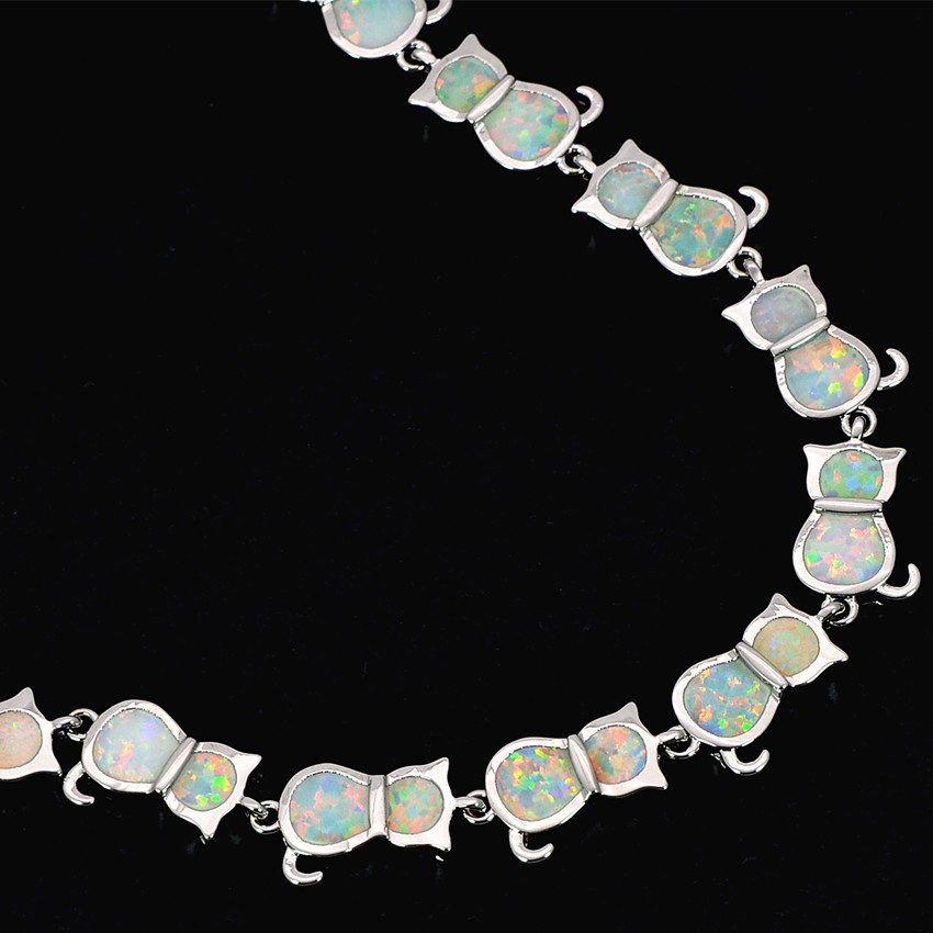 Hawaii White Opal Little Cat Bracelet Sterling Sliver Jewelry For Women Girls