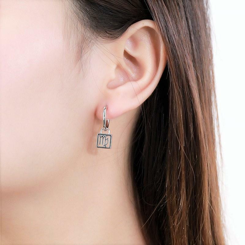 Shiny Gold 925 Silver Sterling Silver Zodiac Charms Small Hoop Earrings Unique