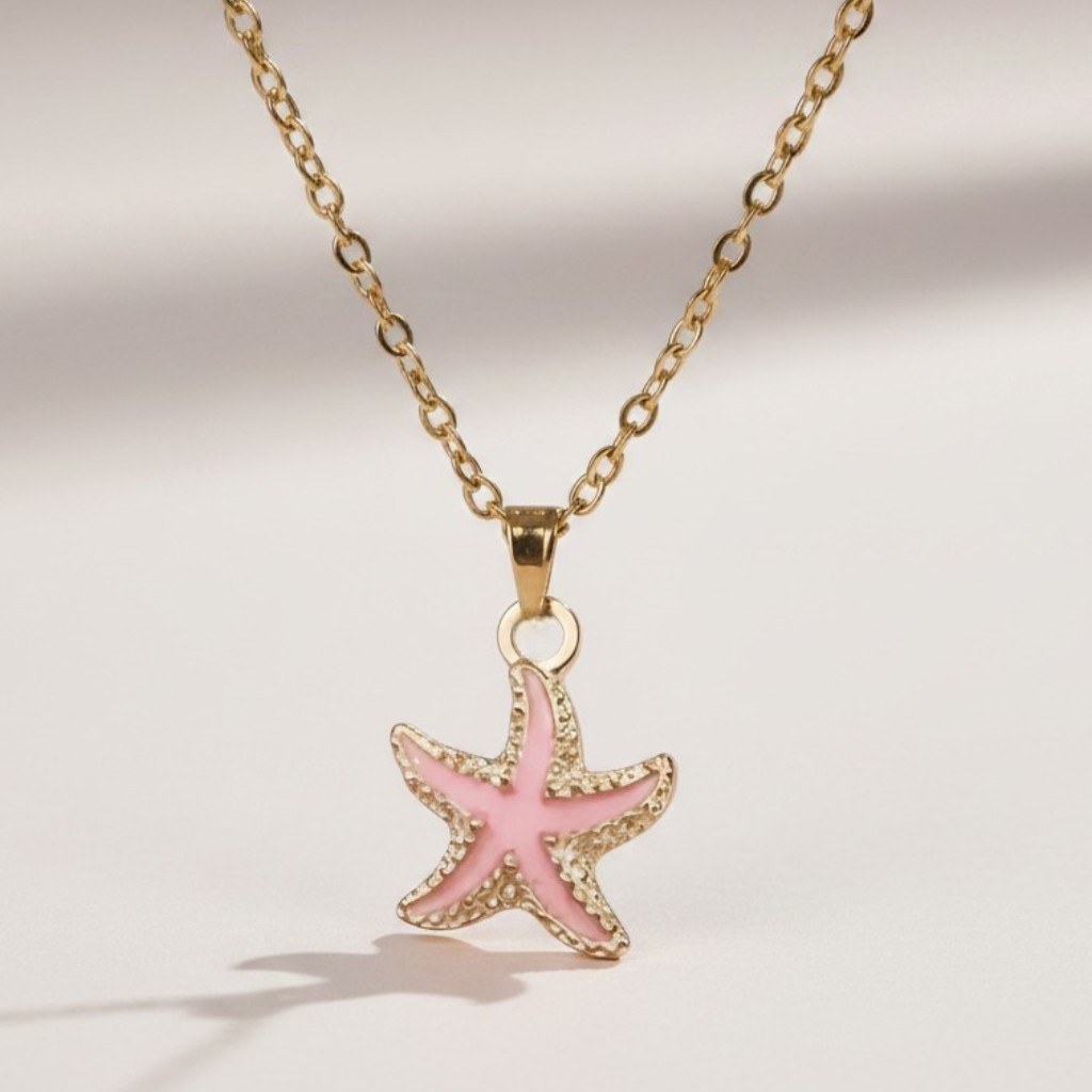 Pink Starfish Pendant Necklace Exquisite Holiday Birthday Gift