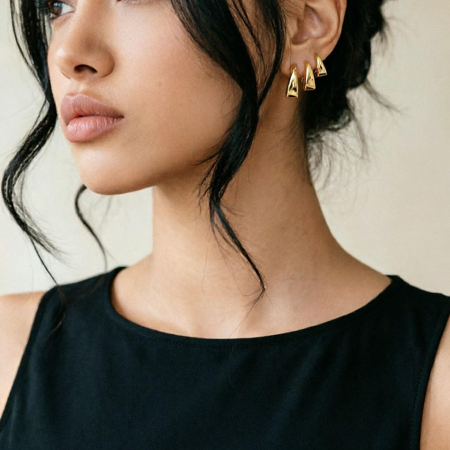 3Pairs Gold Hoop Earrings Set for Women Trendy Small Chunky Thick Huggie Hoops E
