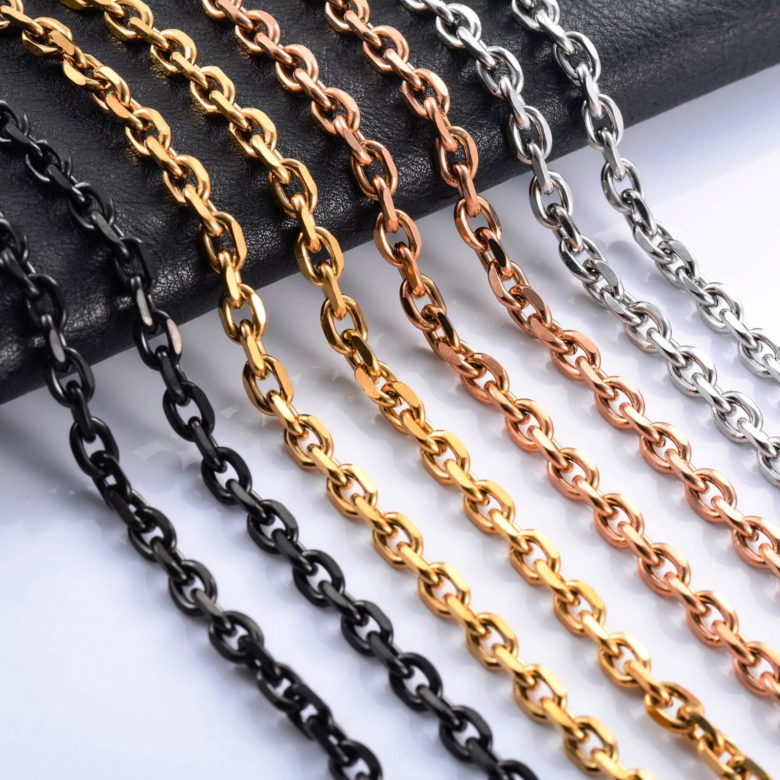 Chains Rolo Belcher Waterproof necklace stainless women men, Silver gold color