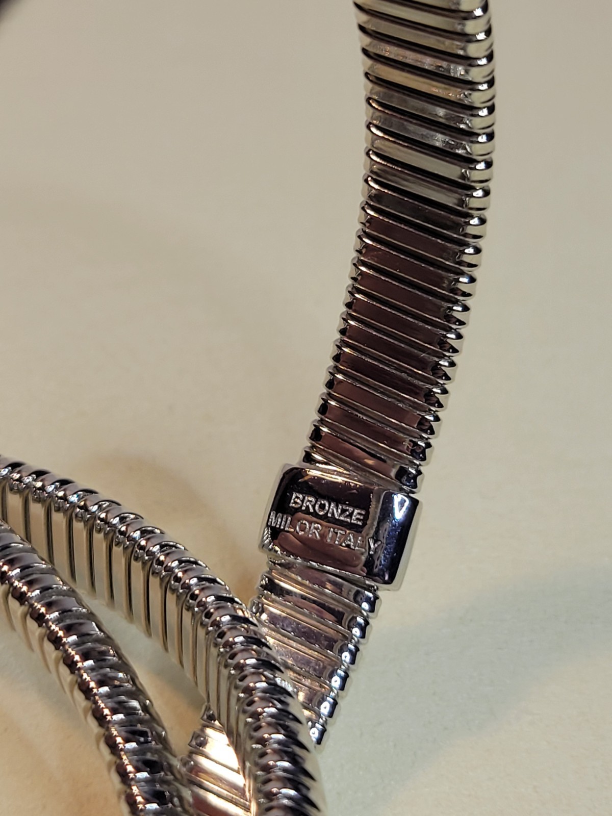 David Markstein Silvertone Three Strand Slip On Tubogas 8″ Stretch Bracelet