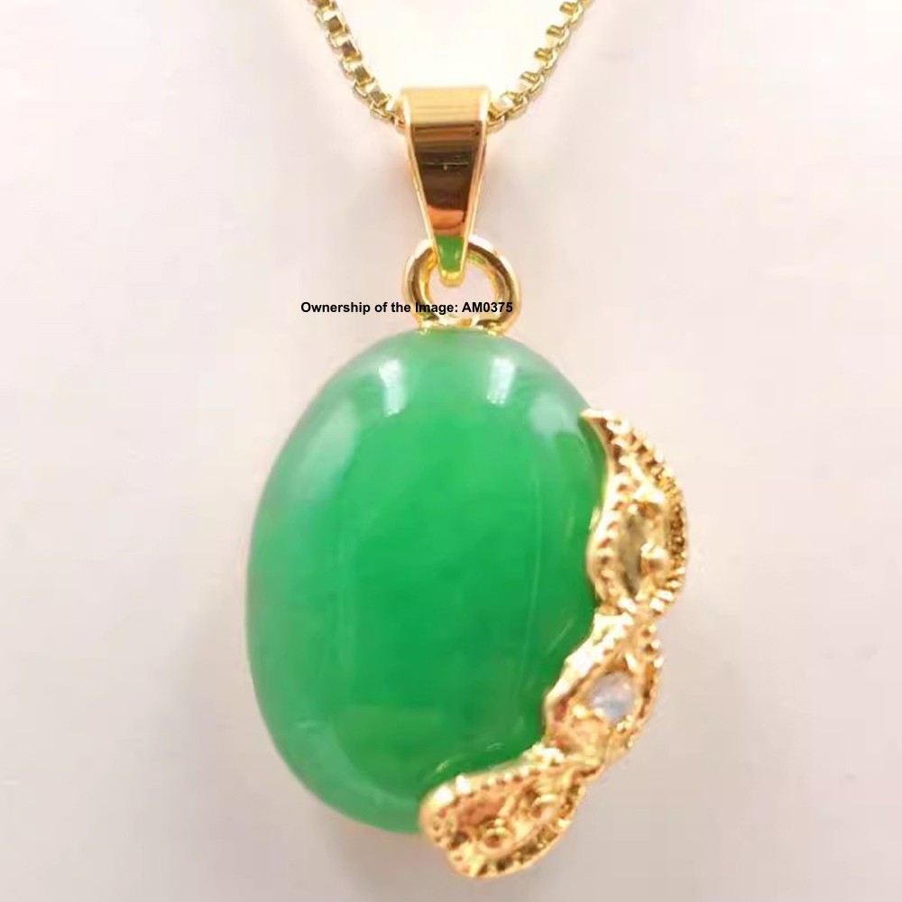 NEW Yellow Alloy Heating Jade Pendant Leaf Pattern & Oval Jade Pendant 25mm H