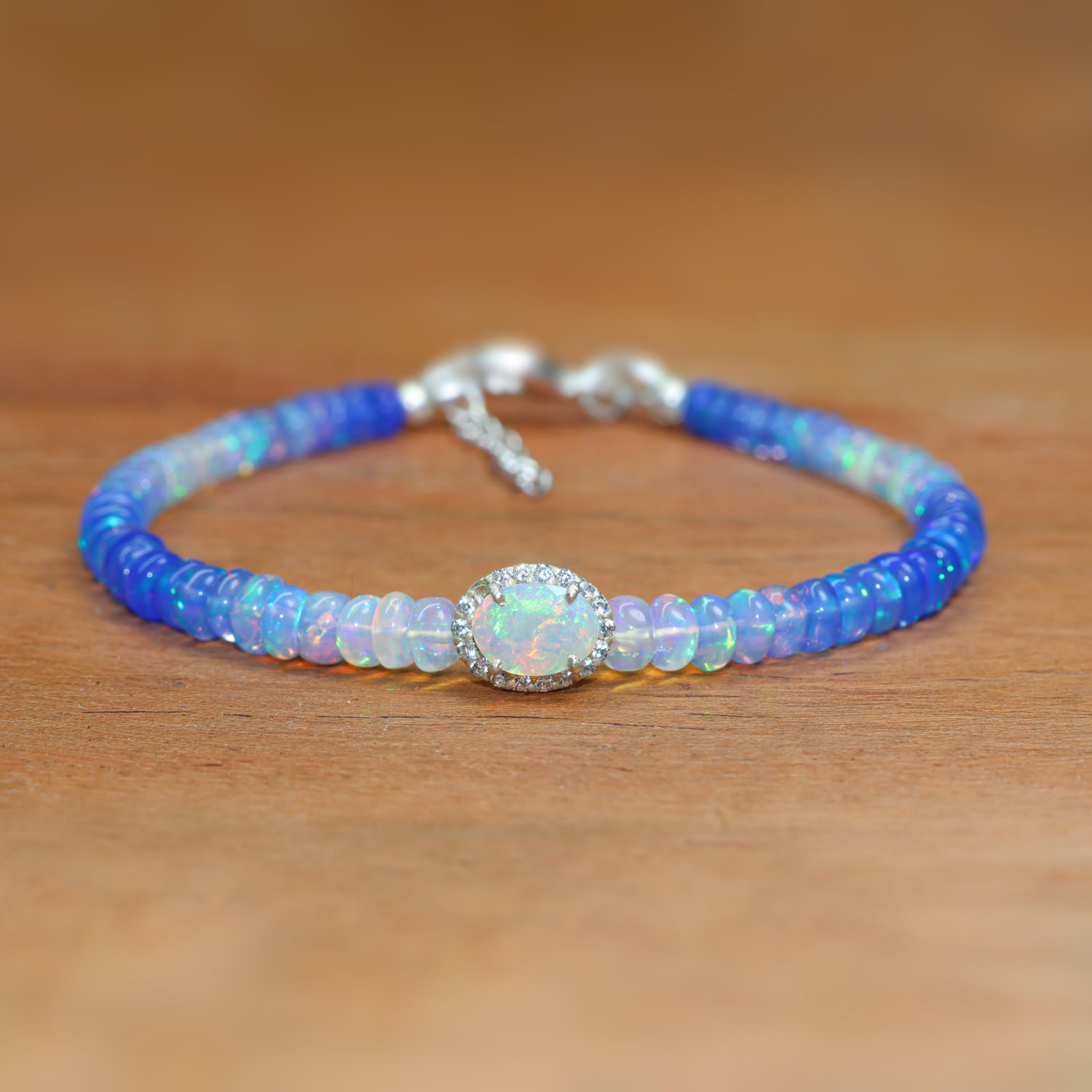 Blue Fire Opal Gemstone Shaded Beads Bracelet, Ethiopian Blue Opal Oval Bracelet