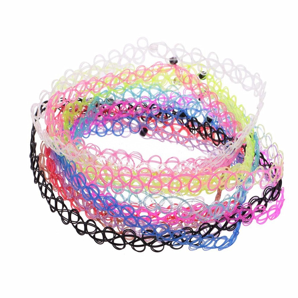 12pcs Rainbow Stretch Choker Creative Women Set Necklace Elastic Tattoo Vintage
