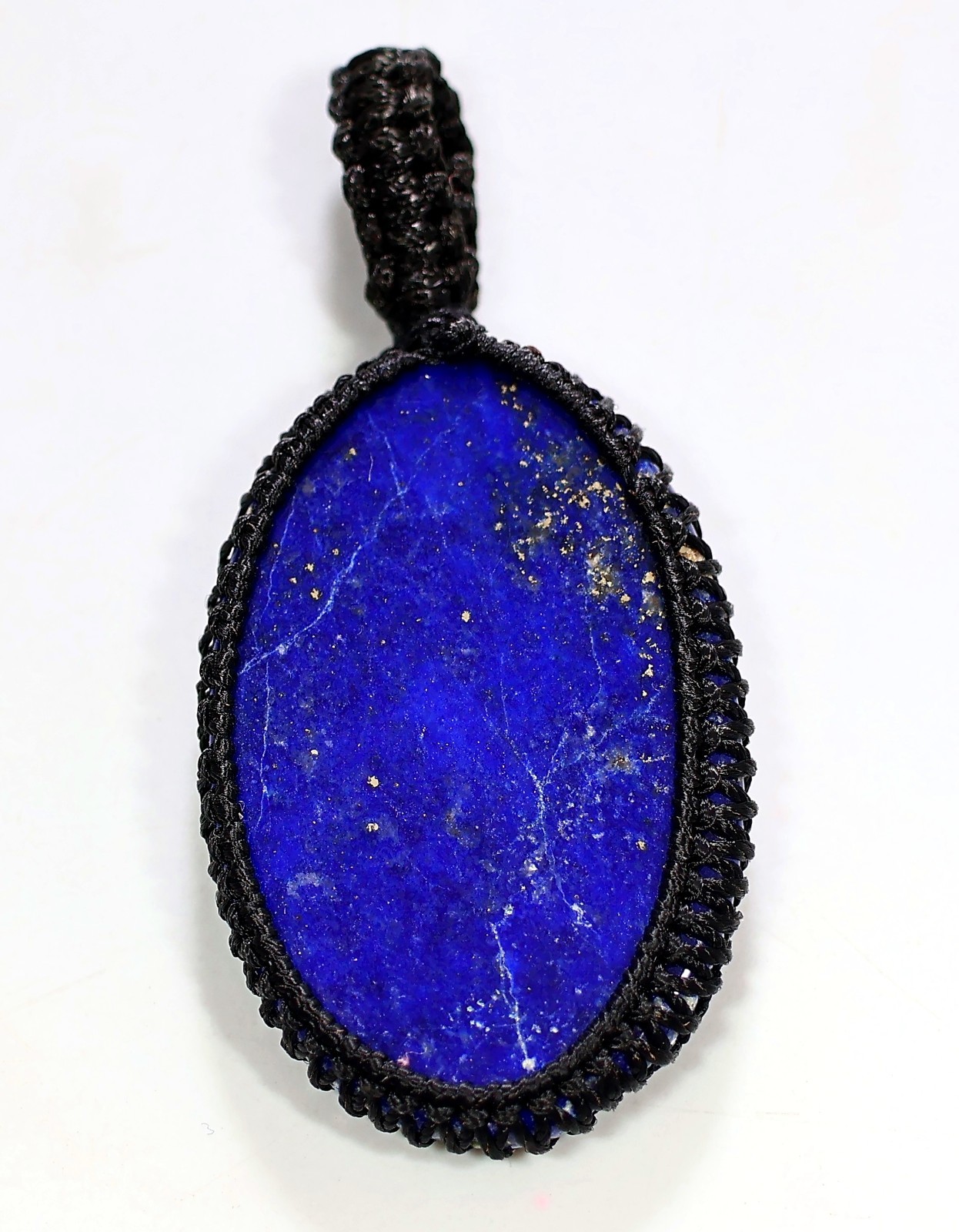 37 Ct 5X23X37 mm Natural Blue Lapis Lazuli Oval Macrame Pendant 1.97″ KF-508