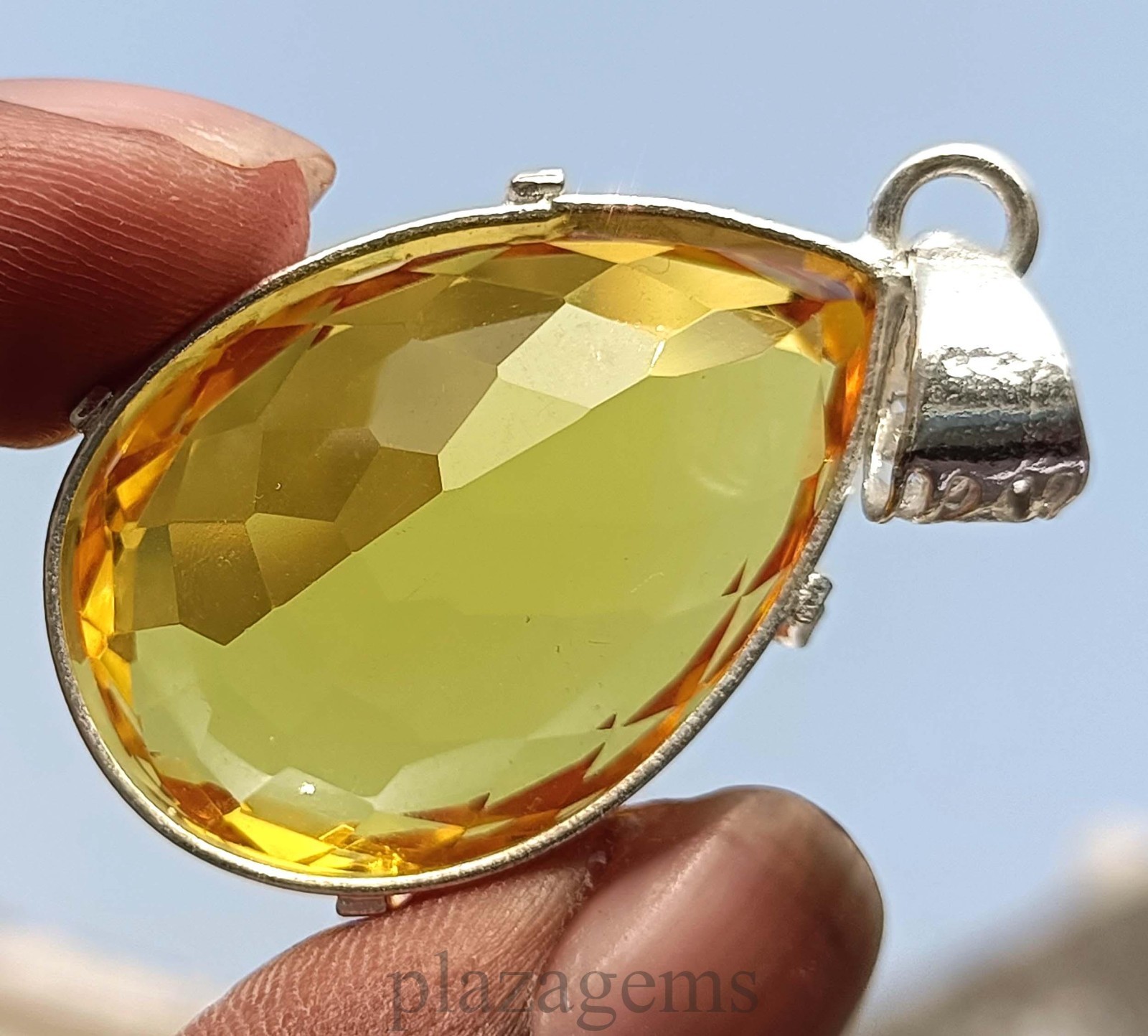 92.05 Ct Natural Yellow Sapphire Pear Cut Pendant 925 Sterling Silver Gems 5DSL