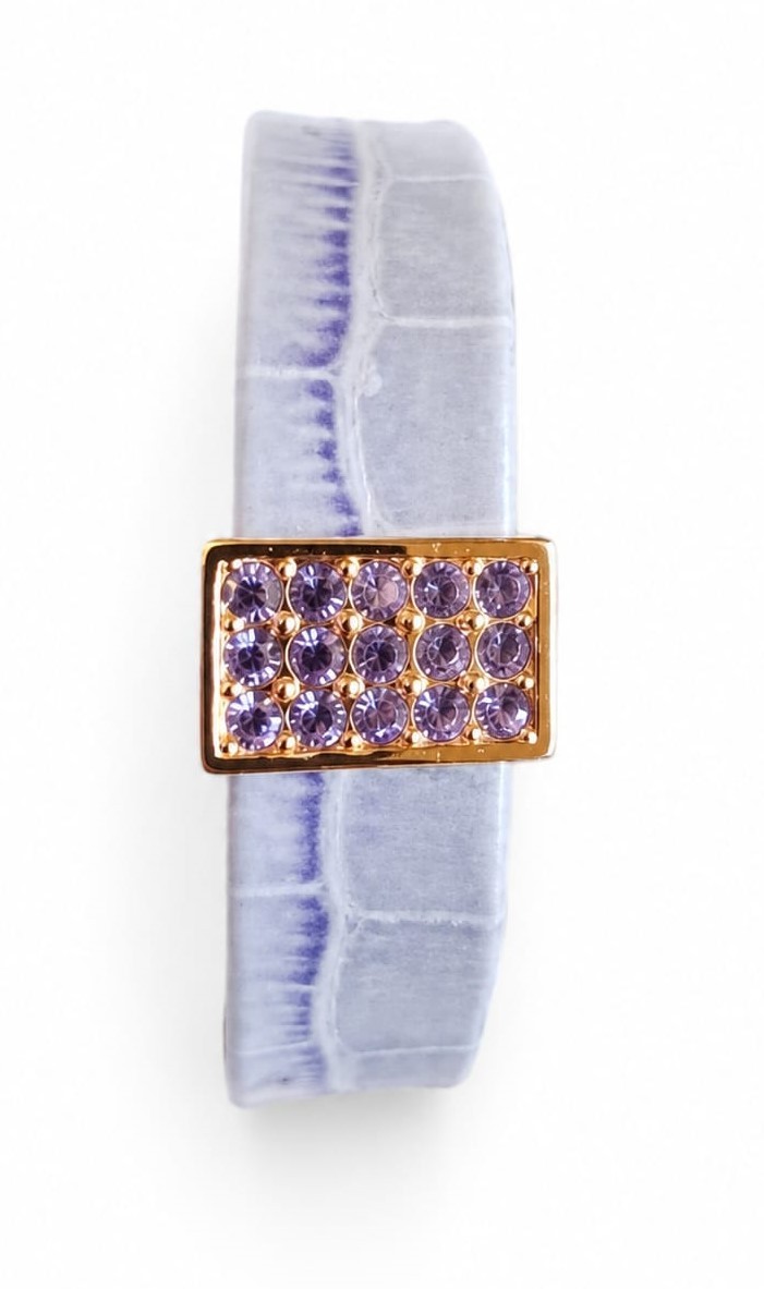 Swarovski Crystal Cuff Bangle Bracelet Gold Tone Purple Lavender Cluster