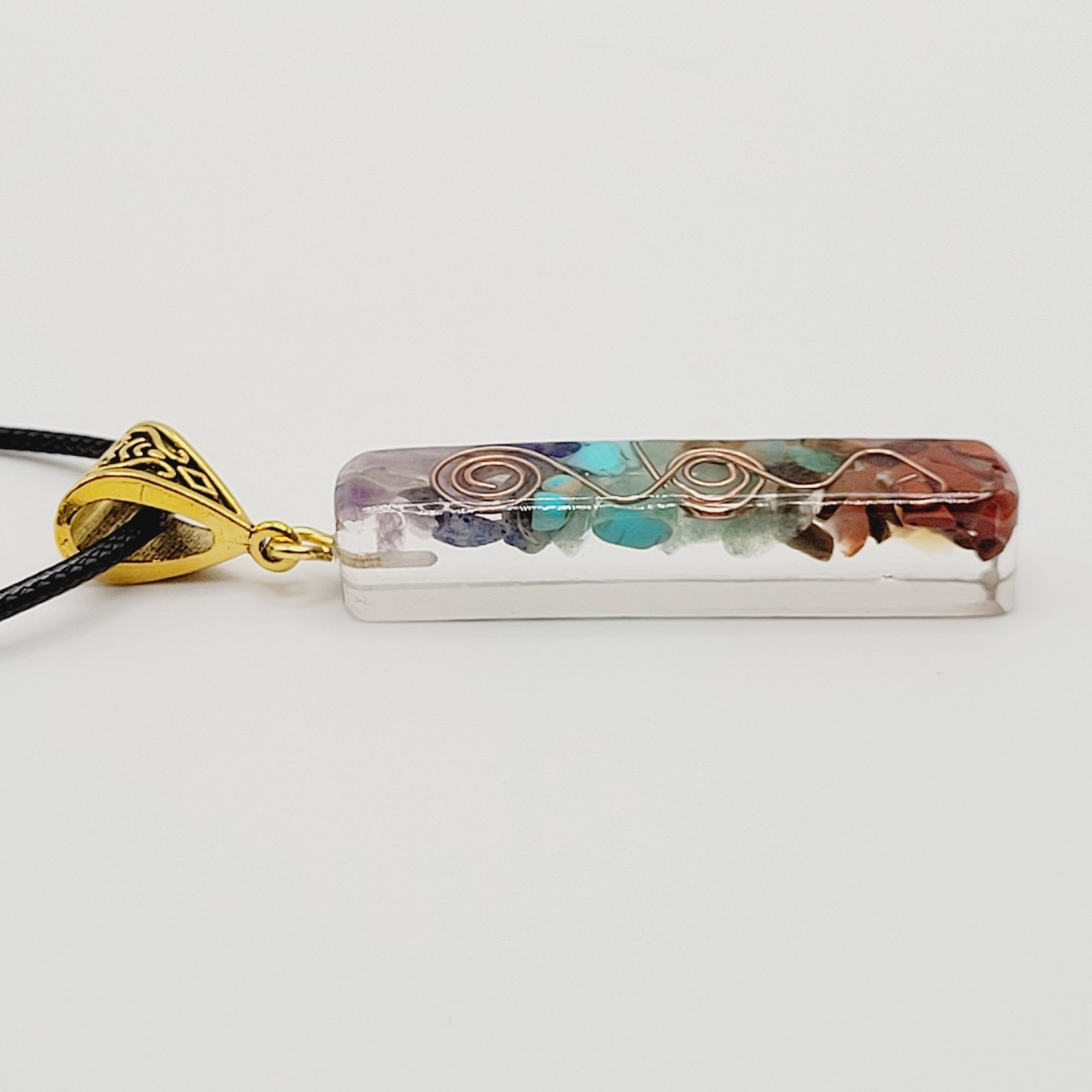 Modern Stone Chip Chakra Healing Meditation Pendant Faux Leather Cord Necklace