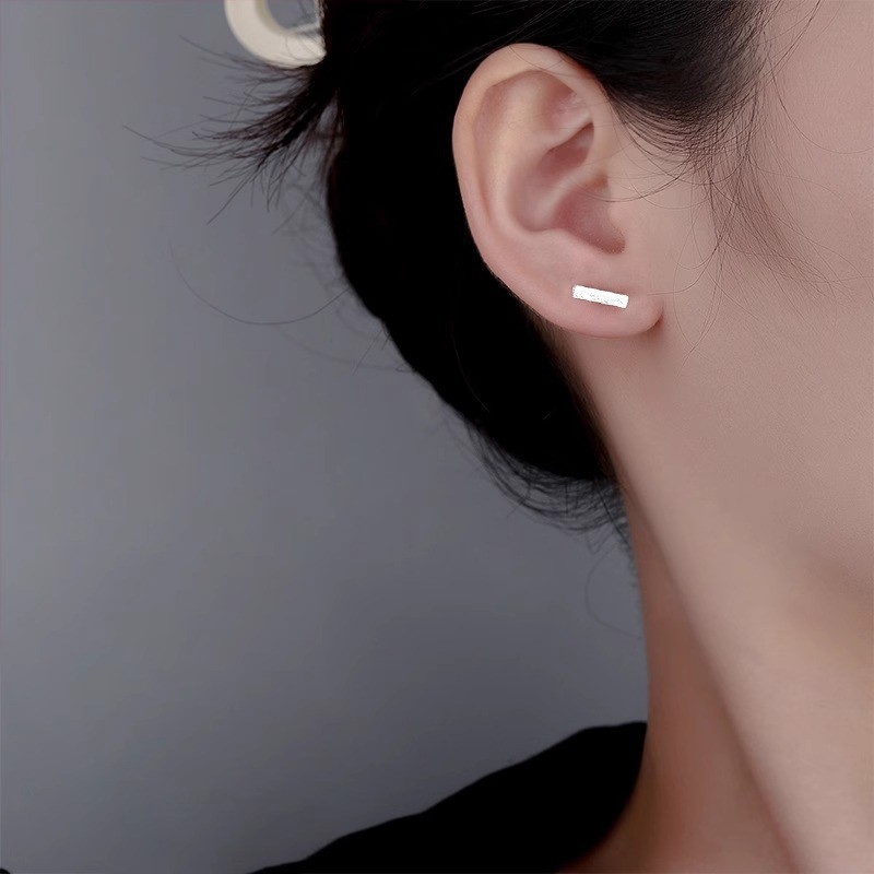 Unisex Women Men Brushed Rectangle Bar Long Bar Stud Earrings