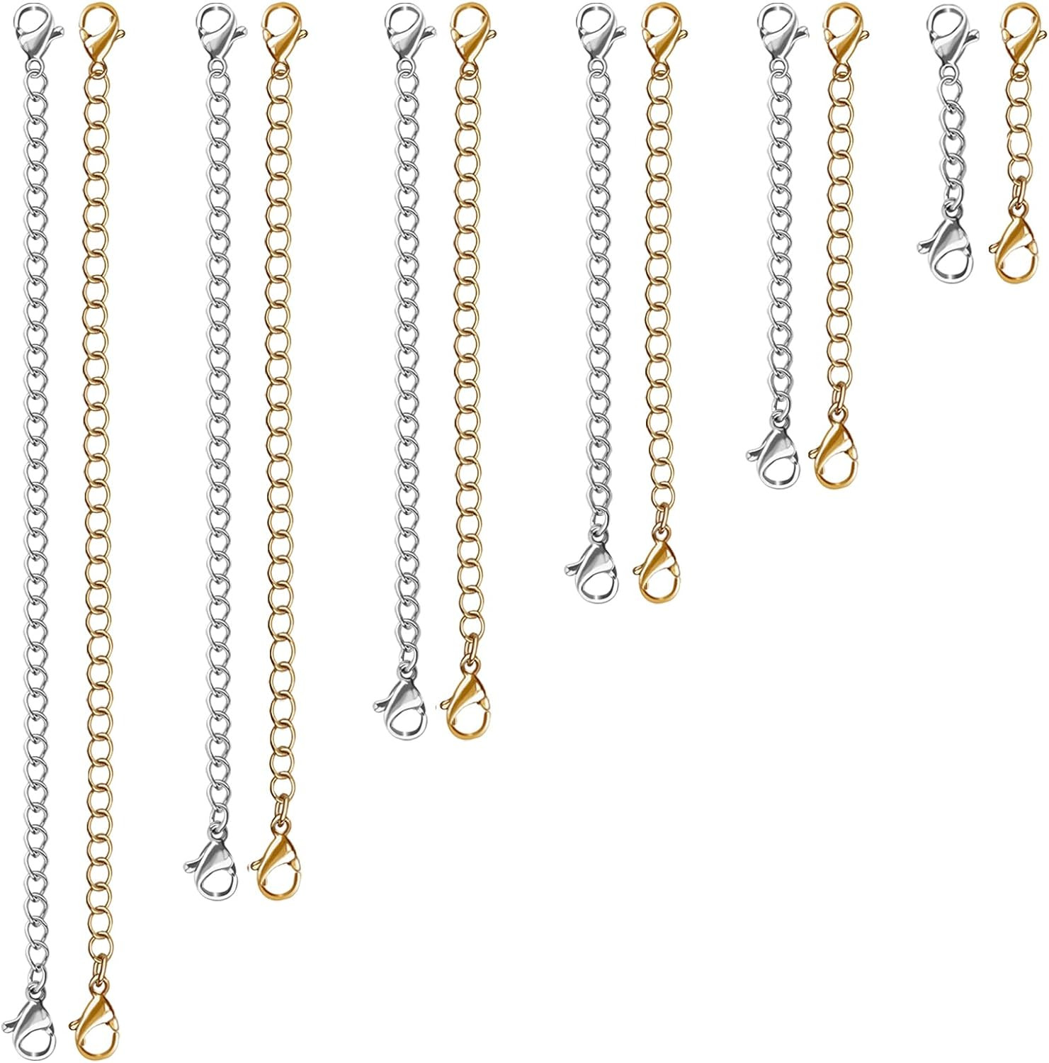 12 PCS Necklace Extenders – Stainless Steel Necklace Extension Chain for Jewelry