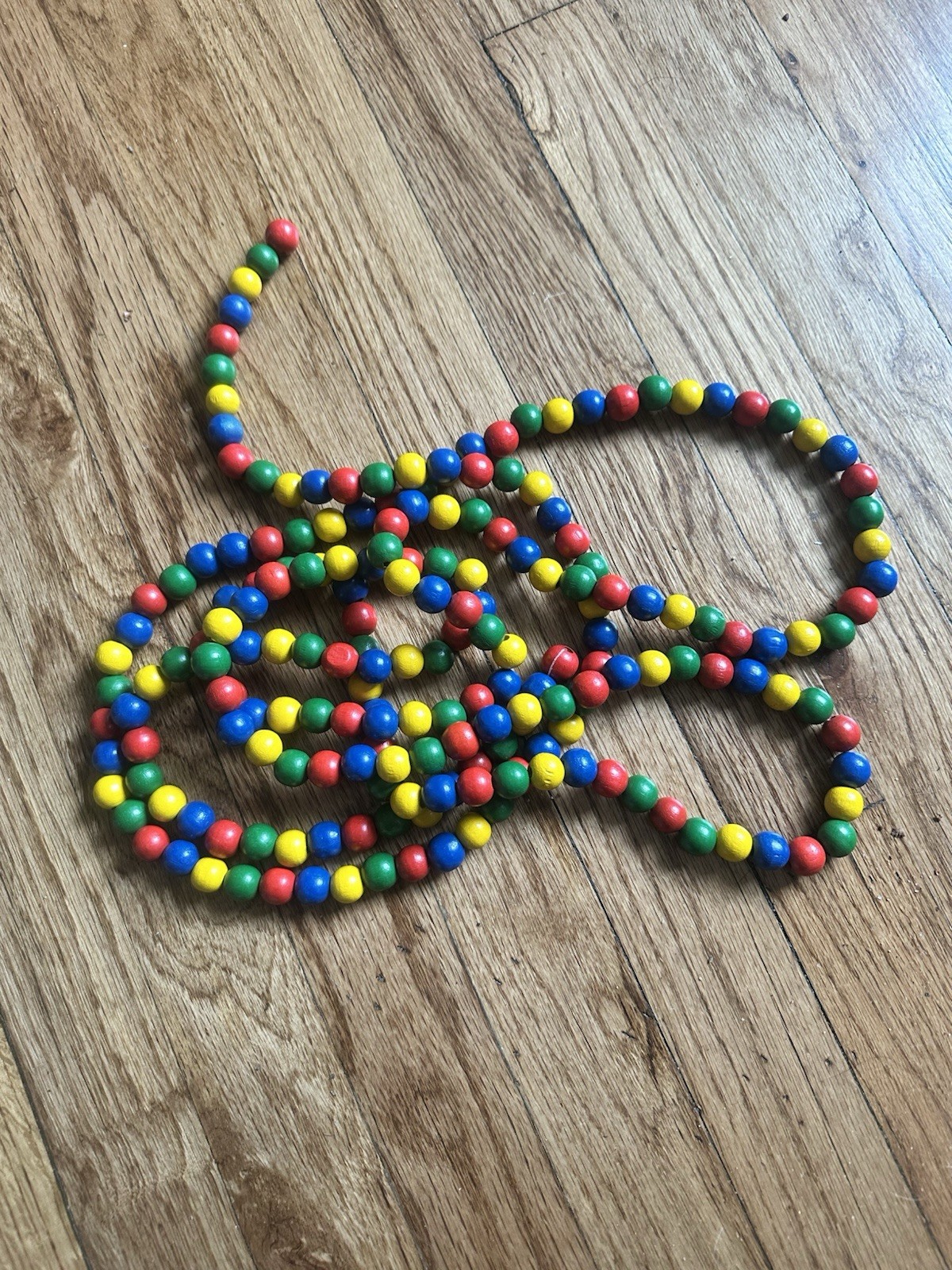 Long Multicolor Wooden Beads Strand 105”