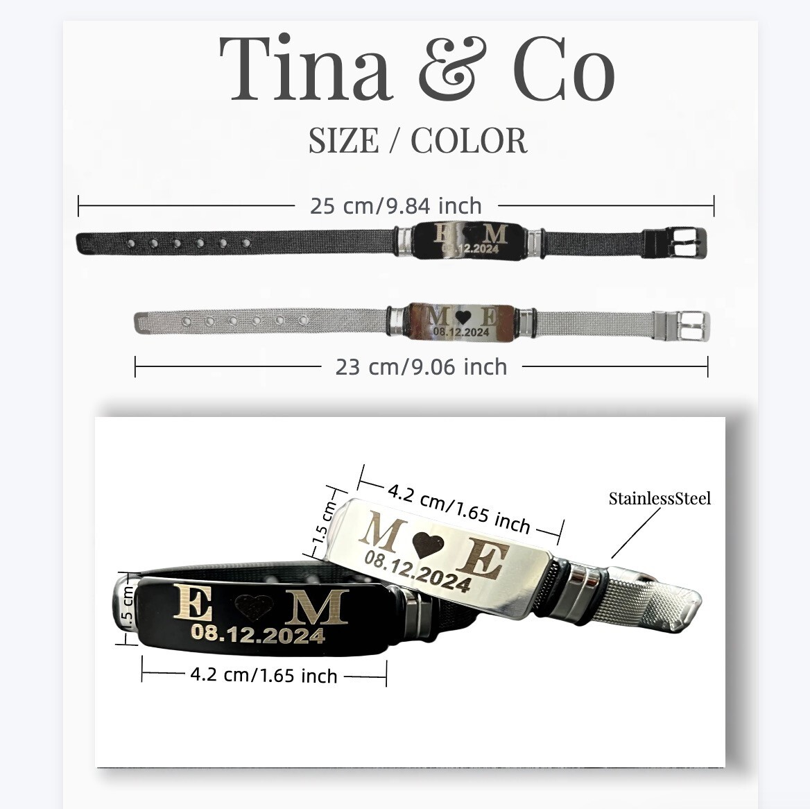 His and Hers Engraved Couple Bracelets – Custom Name Date Stainless Steel
