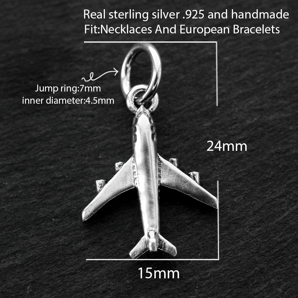 Airplane Charm Pendant 925 Sterling Silver Airliner Passenger Plane For Necklace