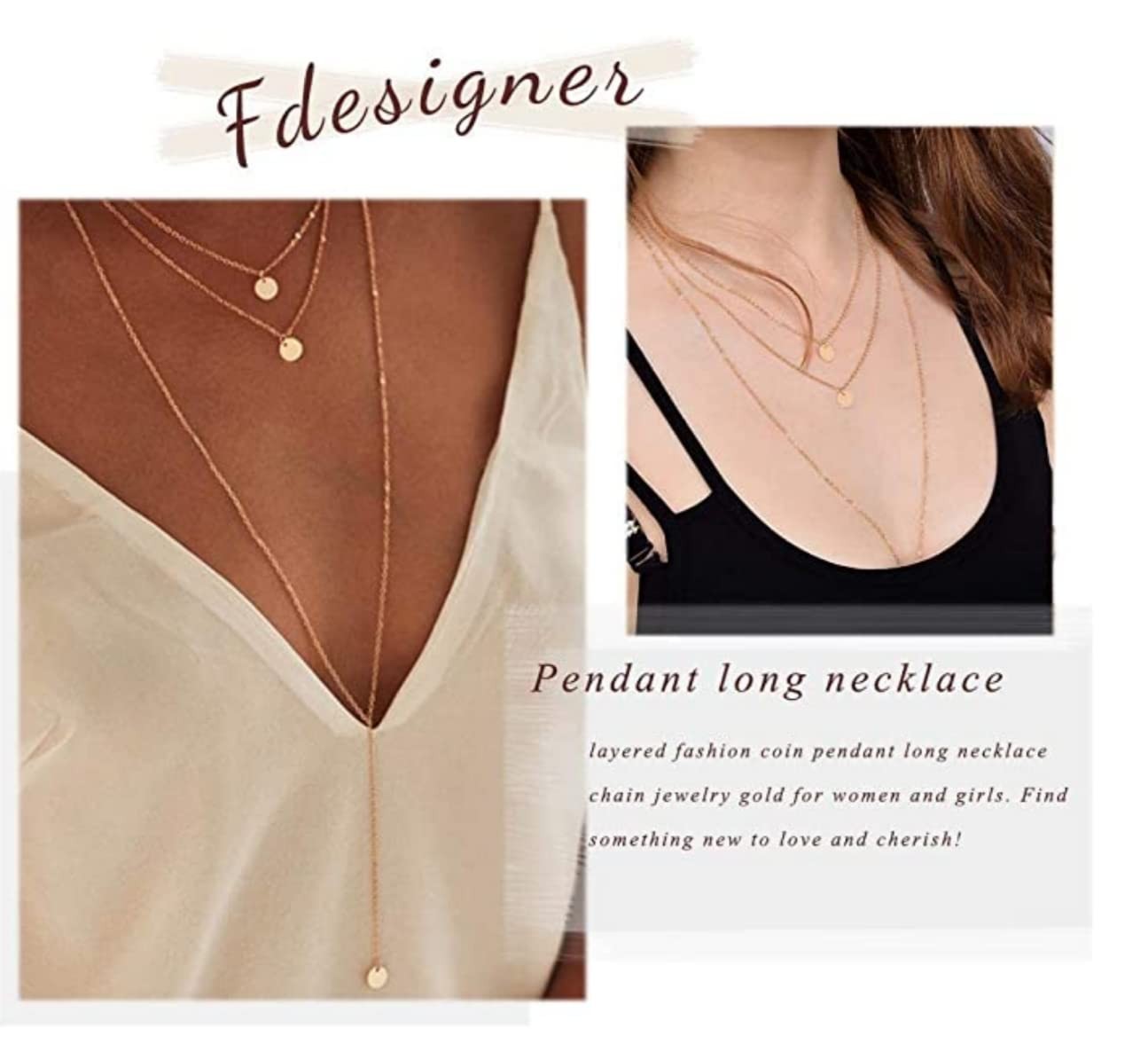 Fdesigner Fashion Layered Long Necklace Coin 1 Count (Pack of 1), Gold