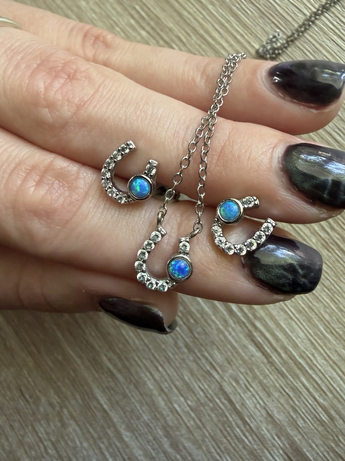 Montana silversmiths Pendant Necklace Silver Tone Chain w/ Blue Opal & Marcasite
