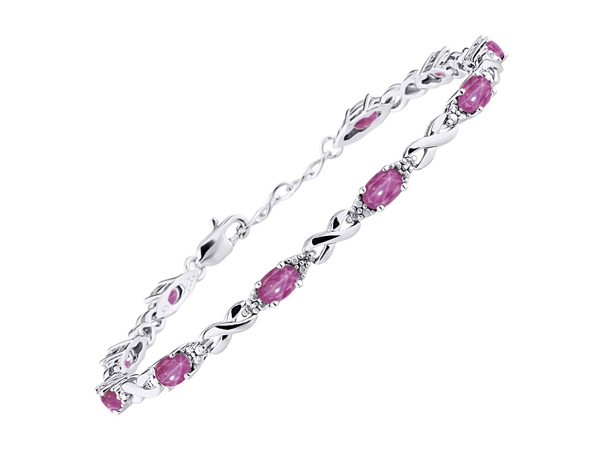 RYLOS STAR RUBY & DIAMOND TENNIS BRACELET STERLING SILVER 7-8″