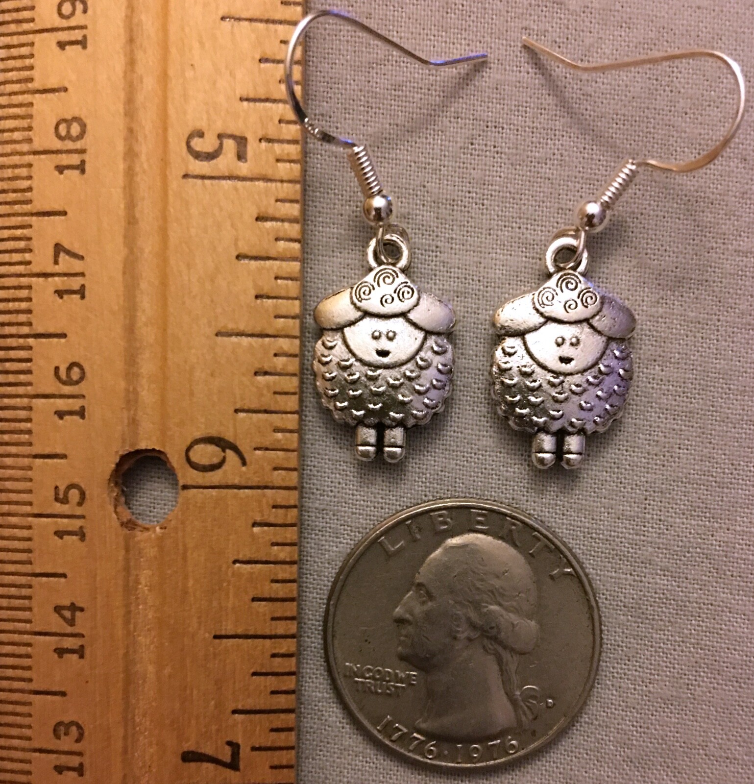 PUFFY SHEEP EARRINGS – Pewter w/Sterling Silver Ear Wires LAMB SHAUN WOOL EWE #2