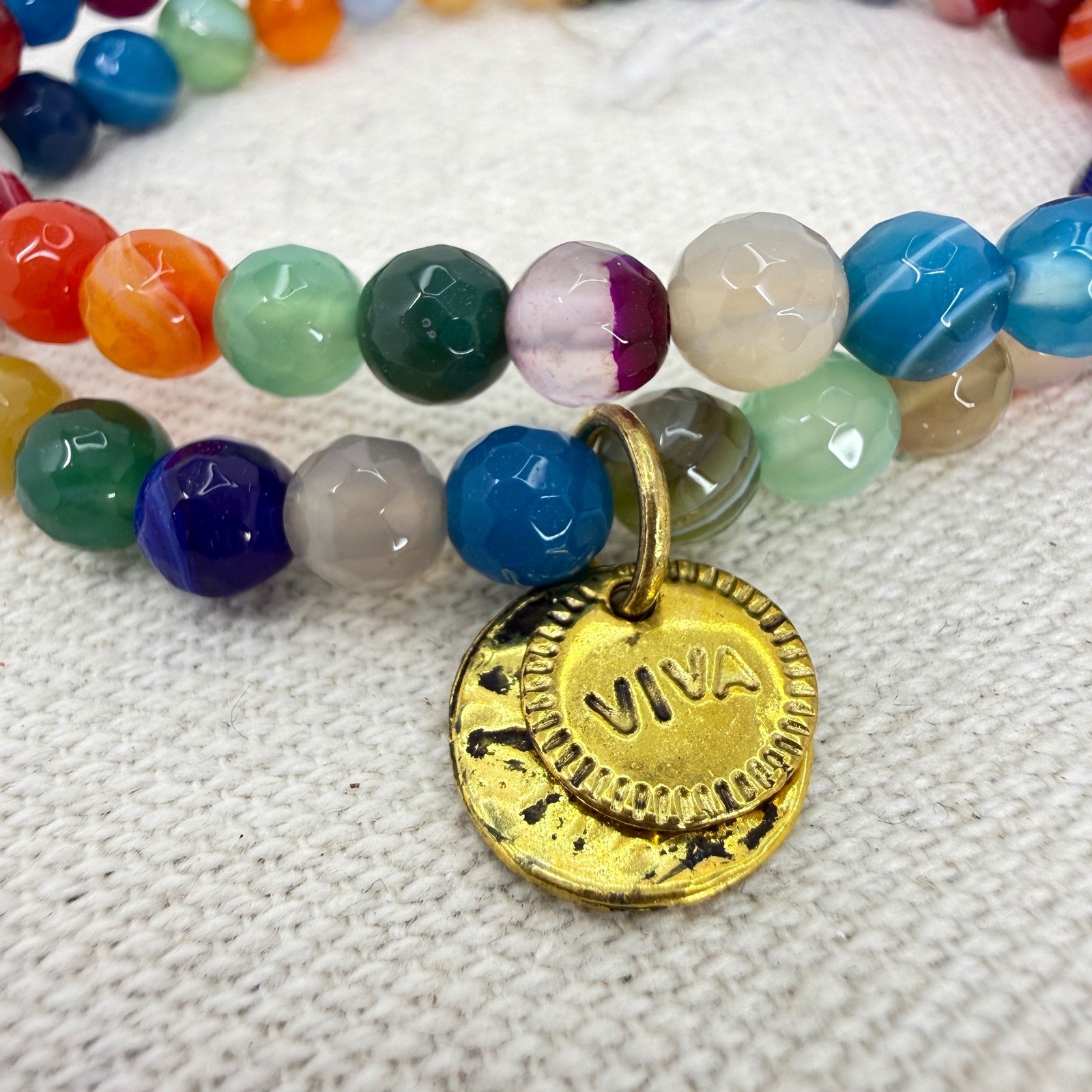 Chavez for Charity Rainbow Gemstone Beaded Stretch Bracelets Gold Tone