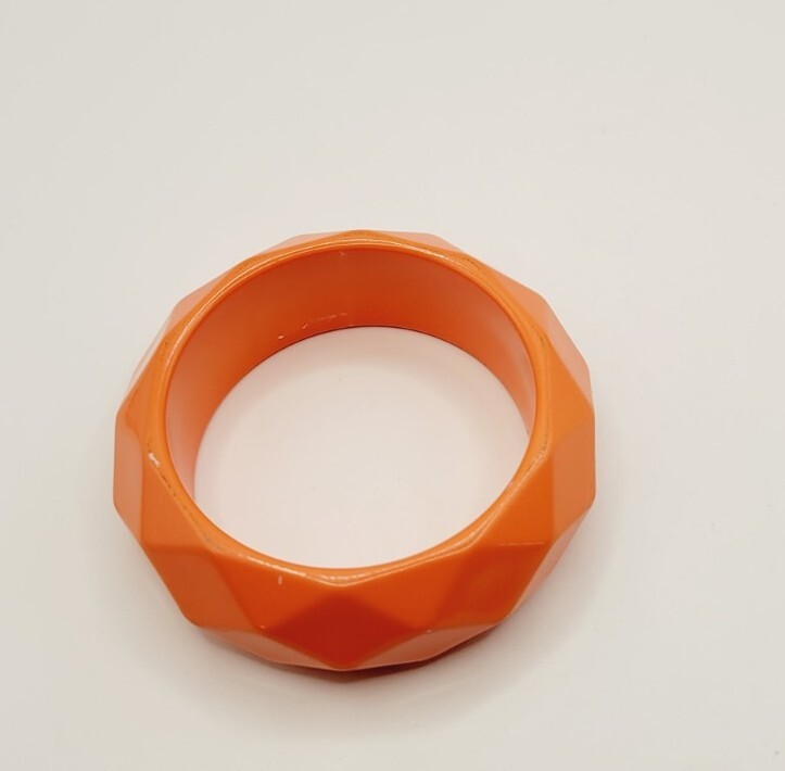 M. Haskell Faceted BANGLE Bracelet ORANGE Slip On Faceted Vintage Jewelry