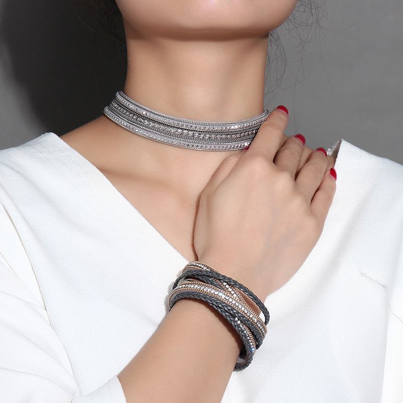 19.5cm Alloy PU Leather Magnet Clasp Band Bohemian Women’s Jewelry Brand New