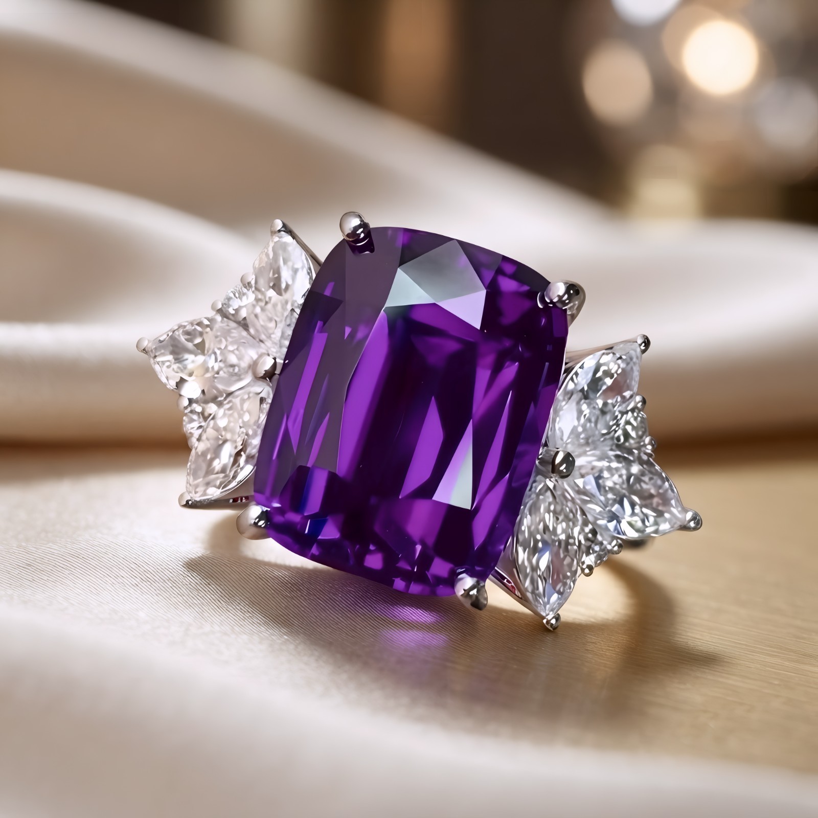 Purple Amethyst Ring Natural Cushion Cut 925 Sterling Silver Elegant Women Gift