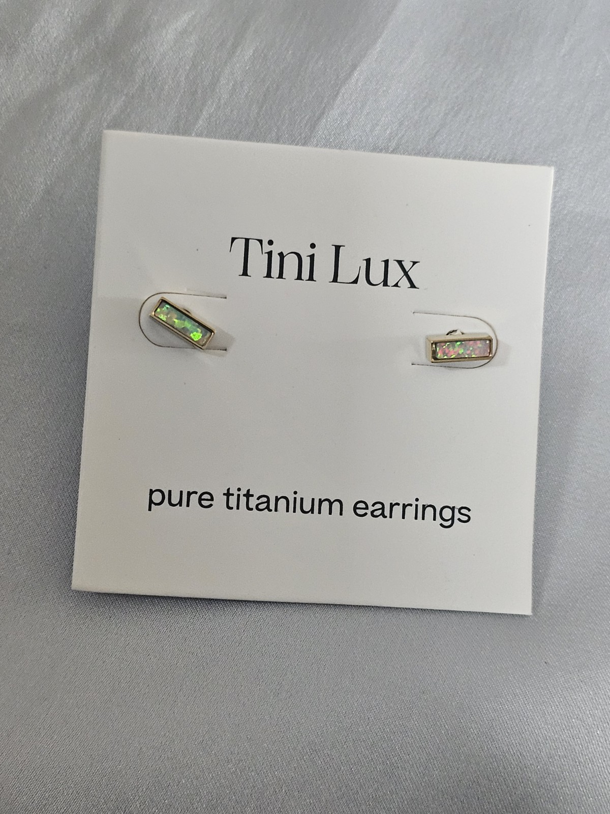 Tini Lux Synthetic Opal Bar Stud Postback Earrings Titanium Gold Plated