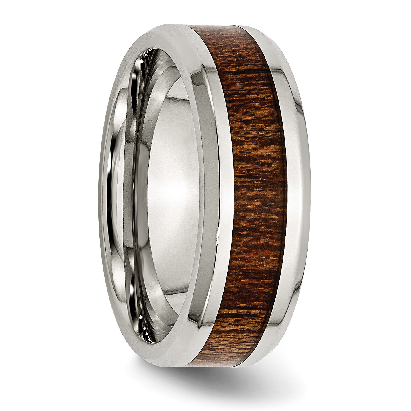 Chisel Stainless Steel Polished with Brown Koa Wood Inlay Enameled 8mm Band SR40