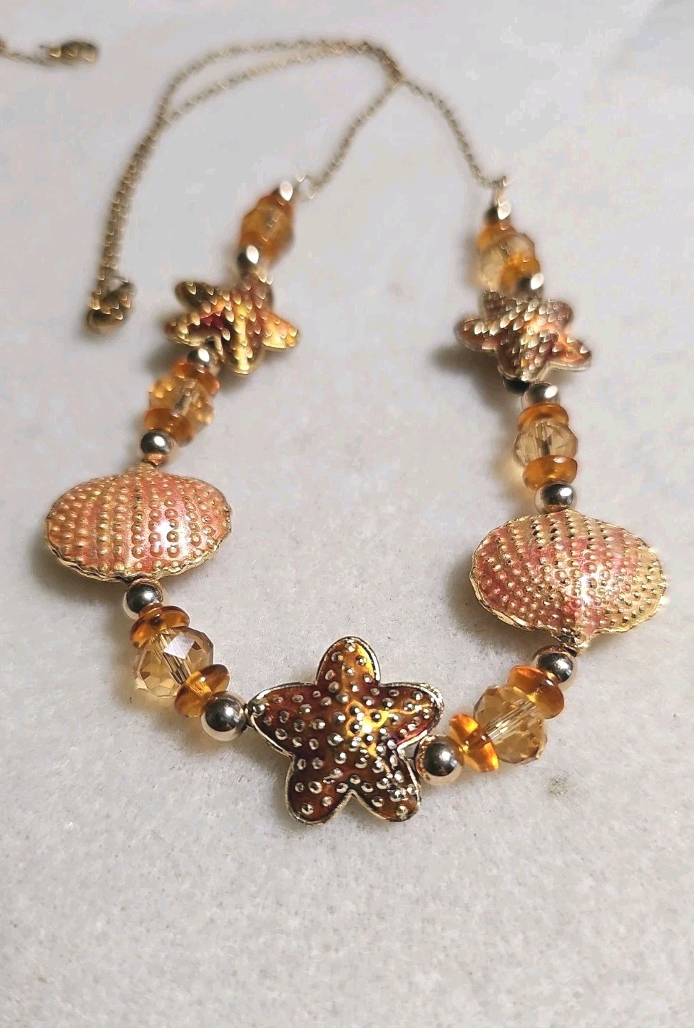 Enamel Shell Handmade Necklace Beach Summer Starfish Gold Tone Stainless Chain
